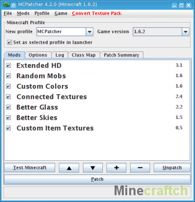 Программа MCPatcher HD Fix для версий 1.5.2/1.6.4/1.7.2/1.7.10/1.8