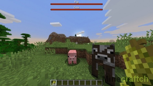 Свинья и корова на расстоянии 2.5 блока